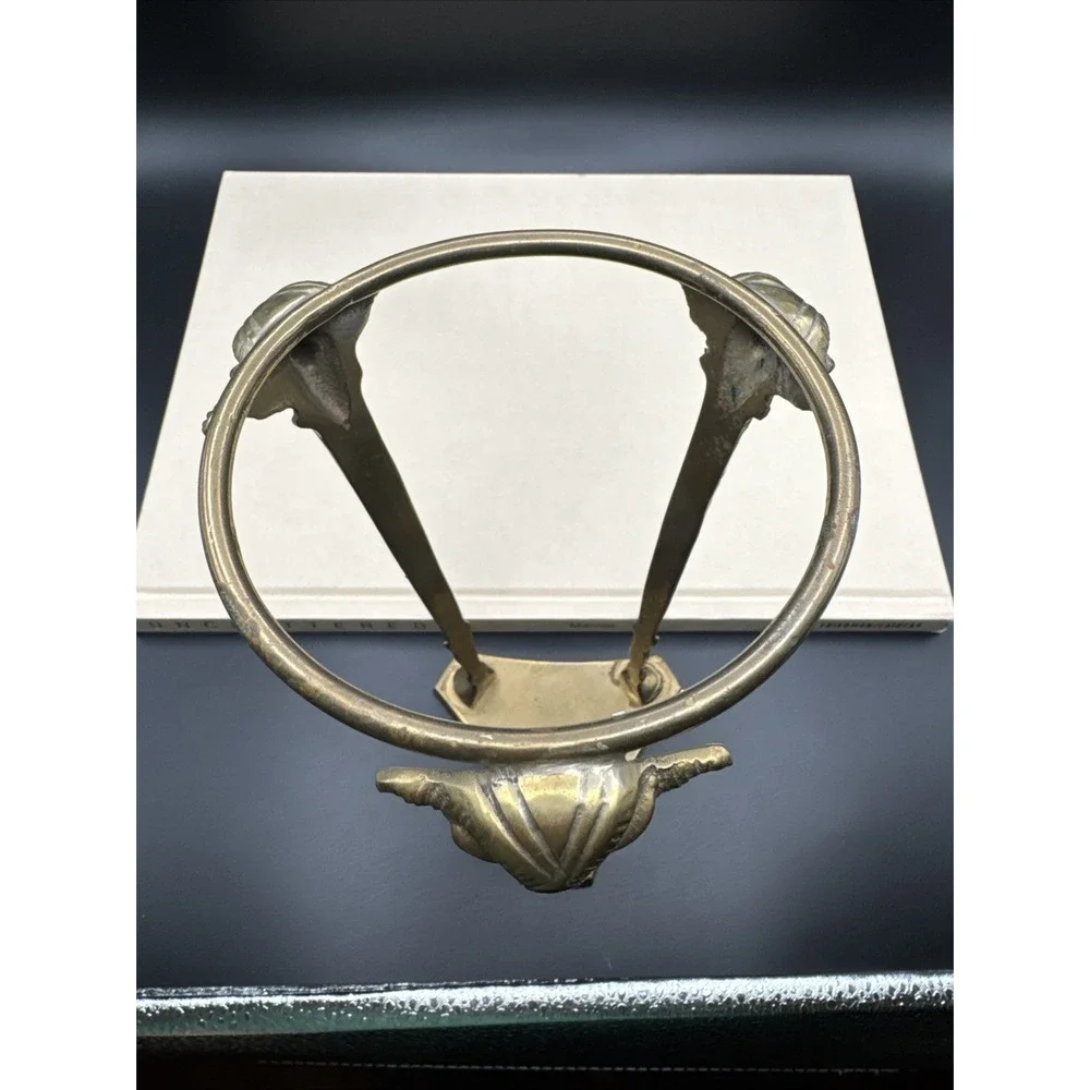 Vtg MCM Brass Stand Paired w Pottery Barn Glass Candle Holder Ram Head Man‎ Cave